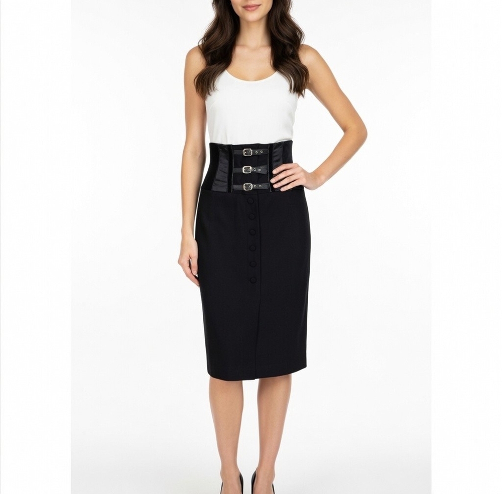 MARIA GRAZIA SEVERI Womens Skirt IT 42 US 6 Black Bustier Knee Length Front Slit
